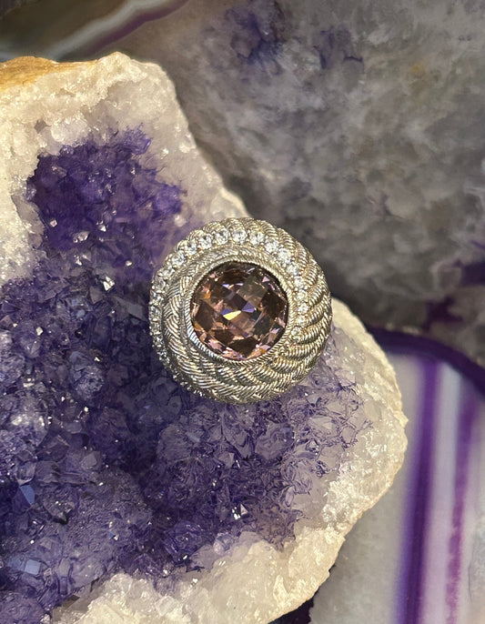 Judith Ripka Sterling Silver Chunky Purple CZ Rope Swirl Ring • Size 5