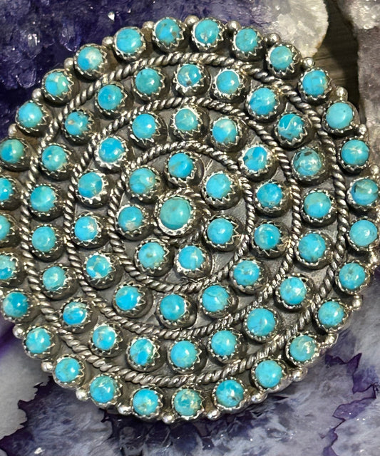 Sterling Silver & Multi-stone Turquoise Large Statement Adjustable Round Ring