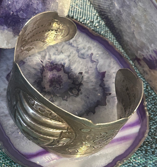 Vintage Sterling Silver 925 Mexico Warrior Mask Cuff Bracelet