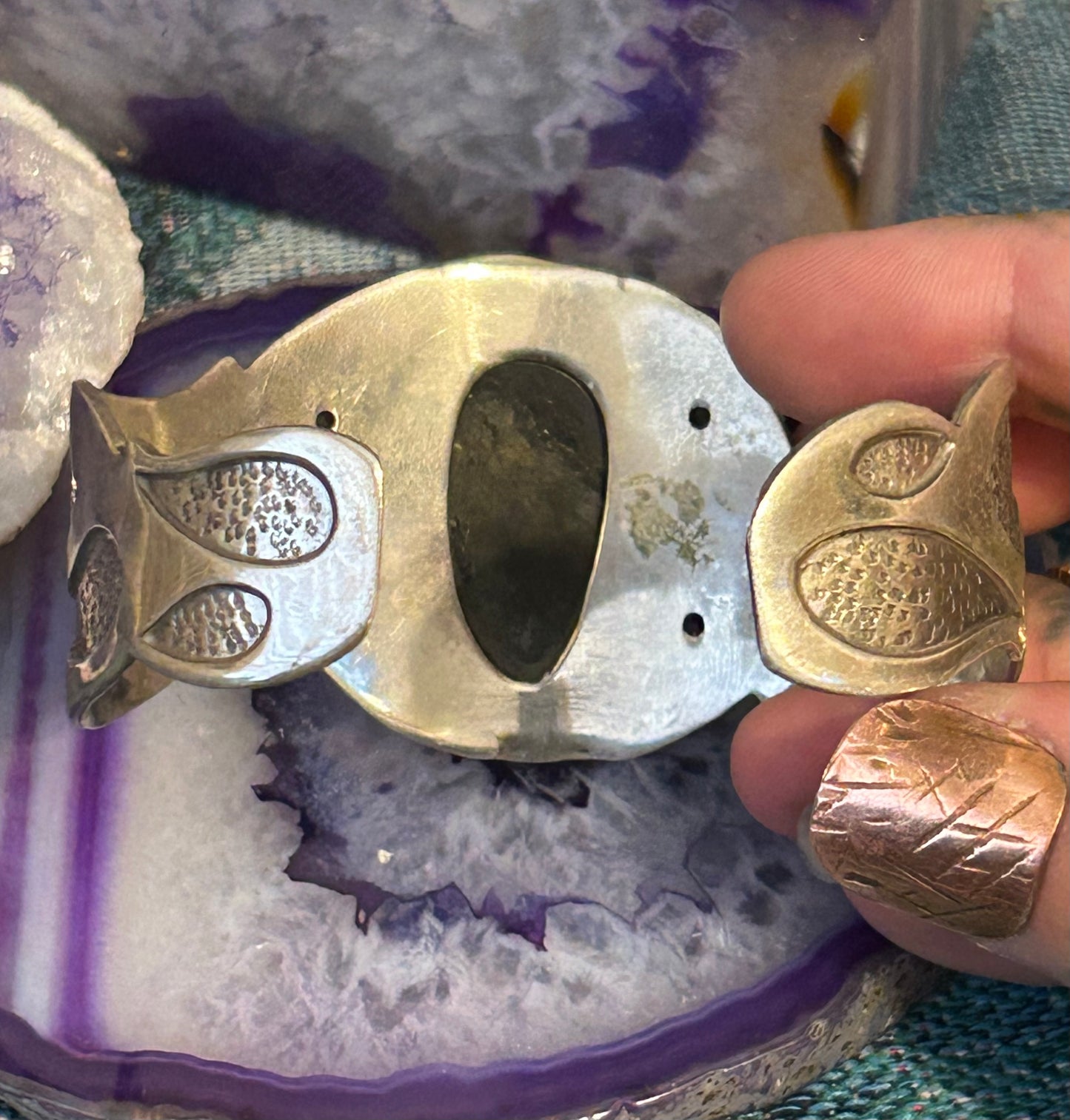 Sterling Silver 925 Labradorite Carved Skull & Amethyst Cuff Bracelet