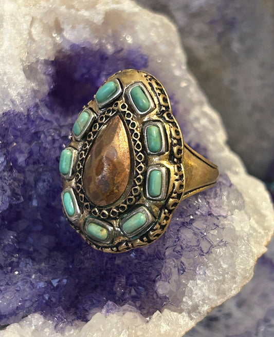 Vintage Barse Sterling Silver And Copper Mixed Metal Ring With Turquoise • Size 8