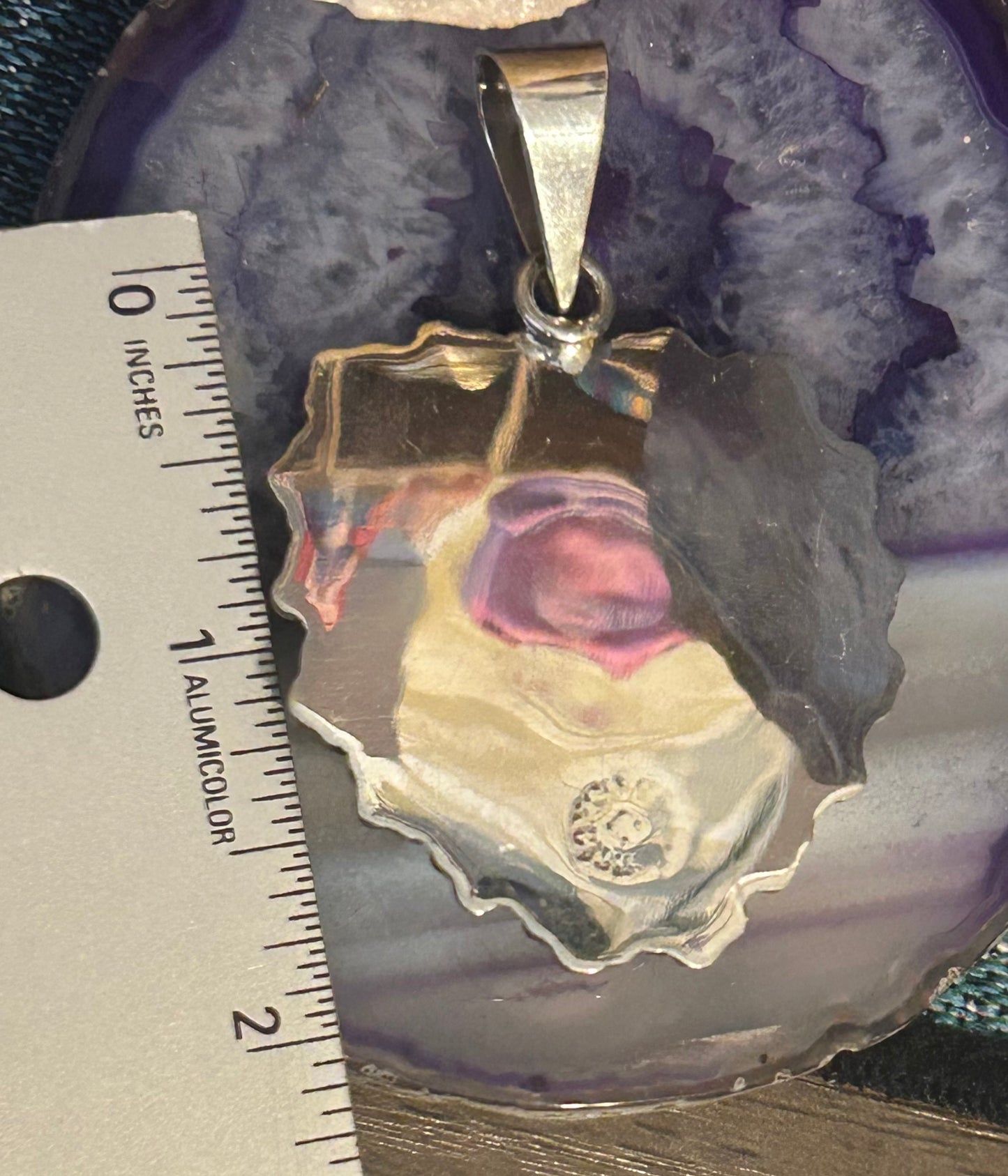 Sterling Silver Taxco Mexico Seeing Eye Heart W/ Rose And Birds Large Pendant