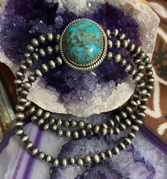 Sterling Silver Southwest Desert Bead Turquoise Stretch Bracelet