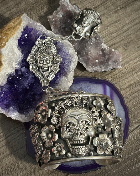 GuzFurbished x Taxco Sterling Silver Day of the Dead Hand-harness Bracelet Set