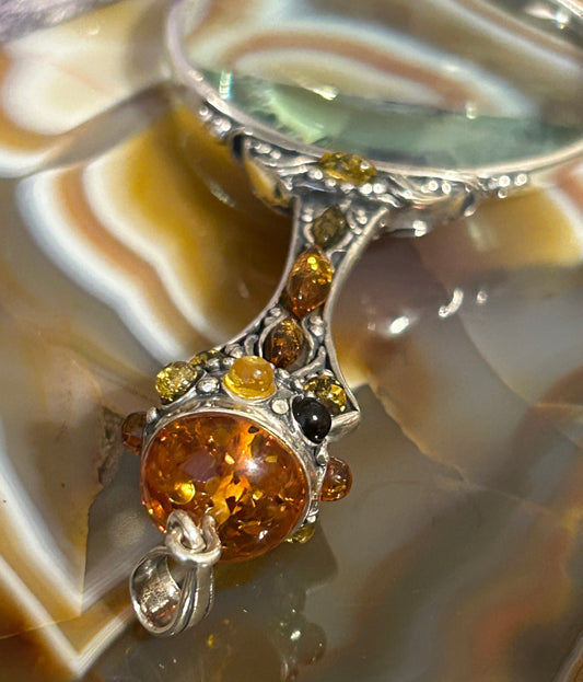 Sterling Silver & Baltic Amber Magnifying Glass Pendant