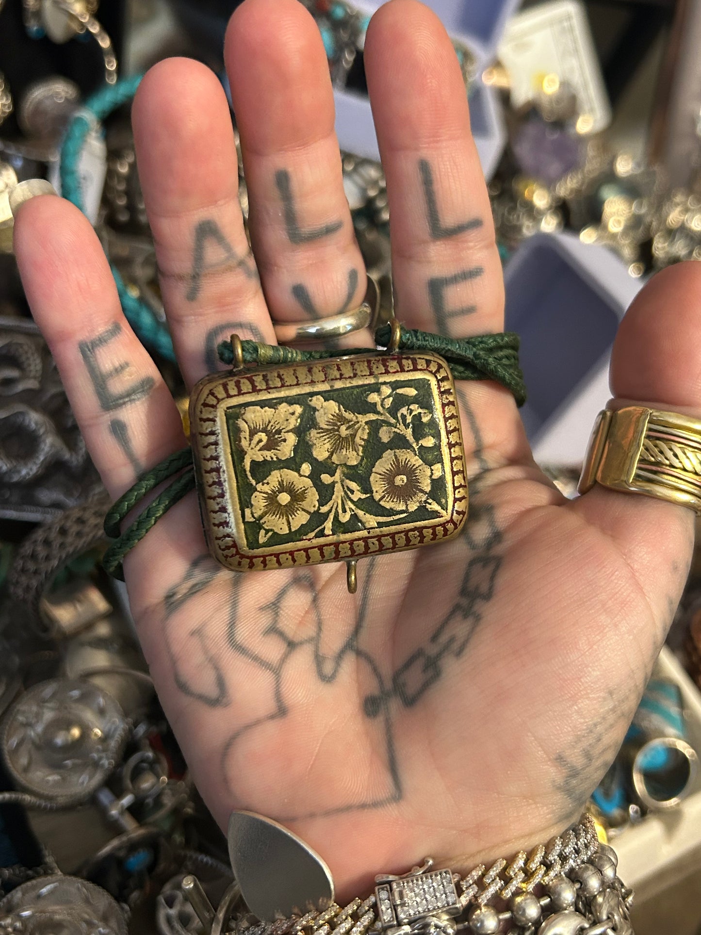 Antique Georgian Vinaigrette Case Floral Enamel Pendant Necklace