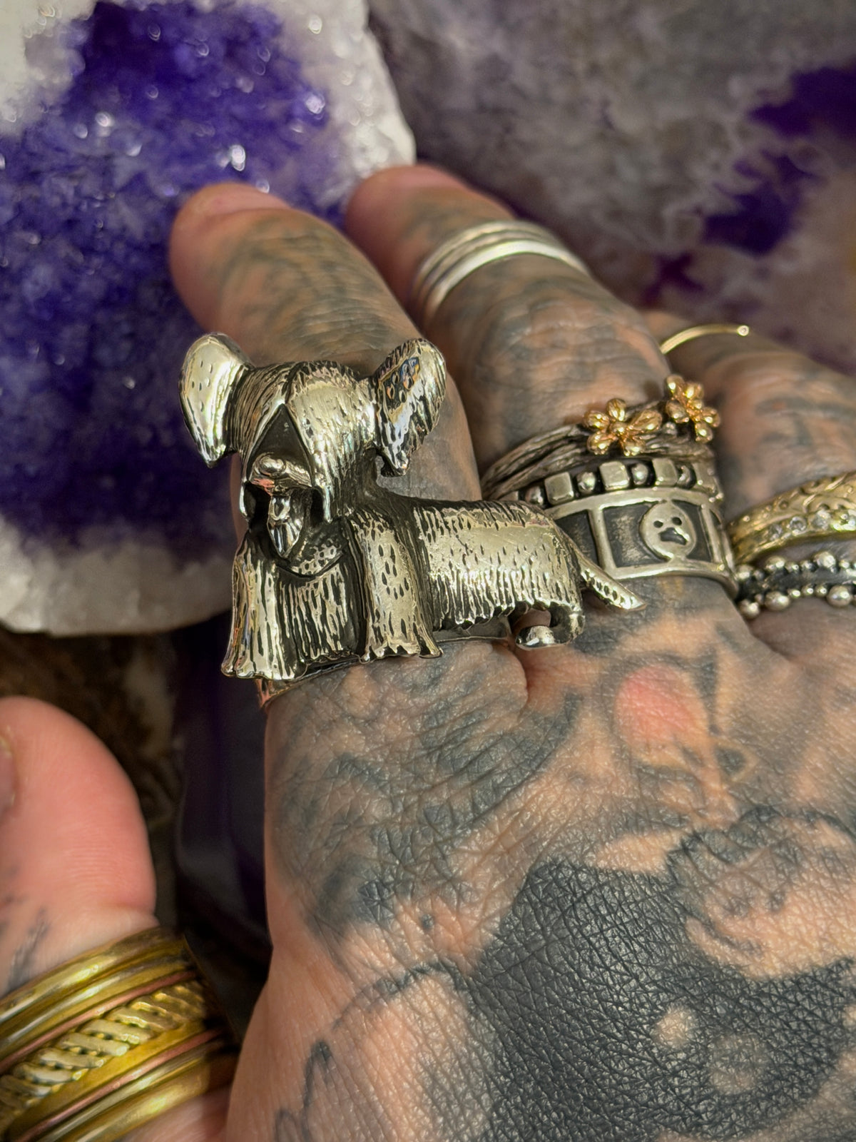 Sterling Silver Modern Taxco Mexico Cute Puppy Dog Ring Adjustable