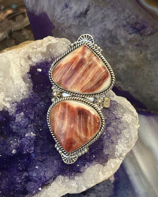 Sterling Silver & Spiny Oyster Large Statement Ring Adjustable