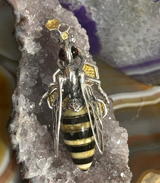 Sterling Silver & Genuine Amber Large Bee Pendant