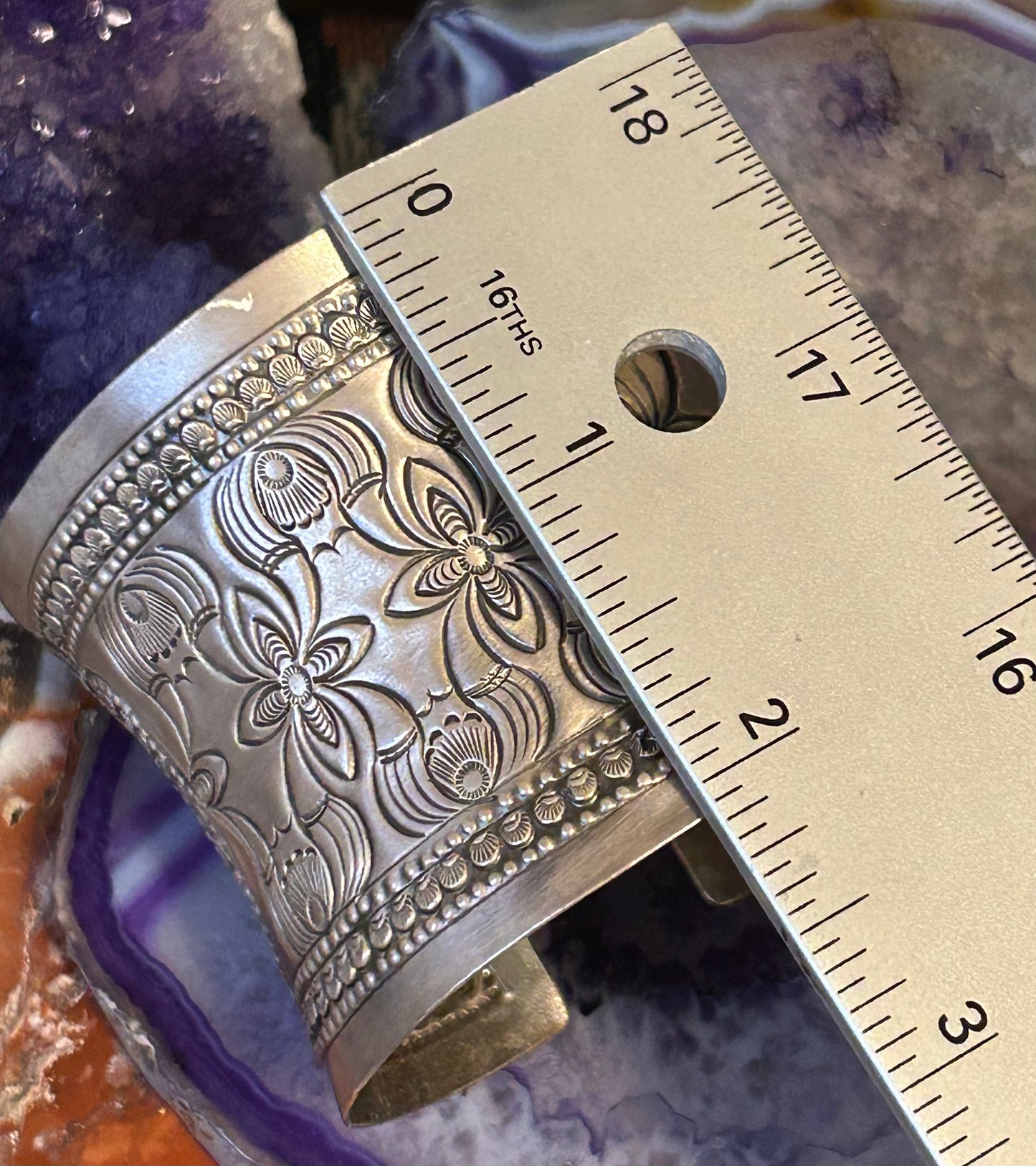 Vintage Sterling Silver Ornate Wide Cuff Bracelet