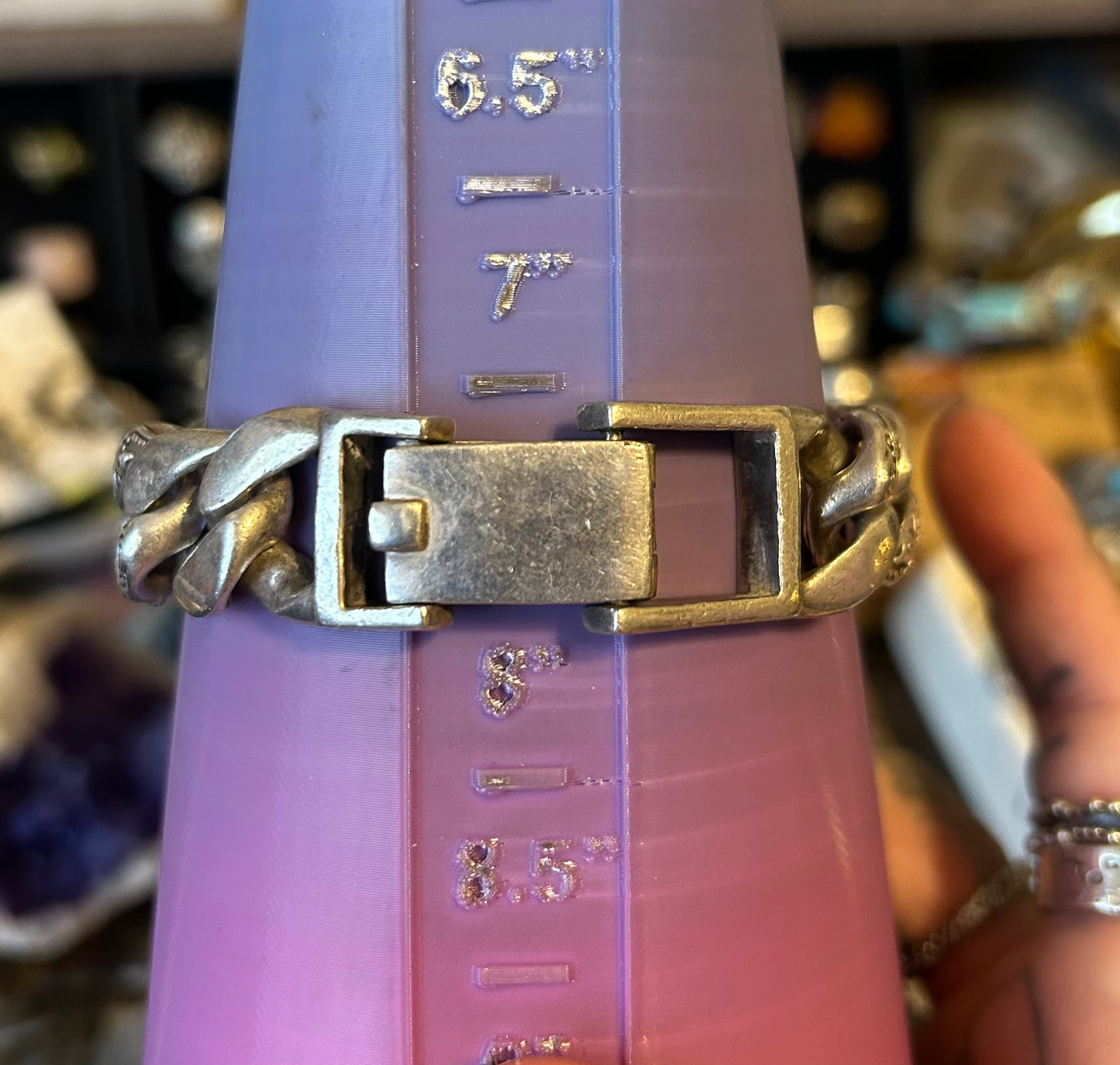 Vintage Sterling Silver Heavy Skull Cuban Link w/ Ruby Eyes Bracelet