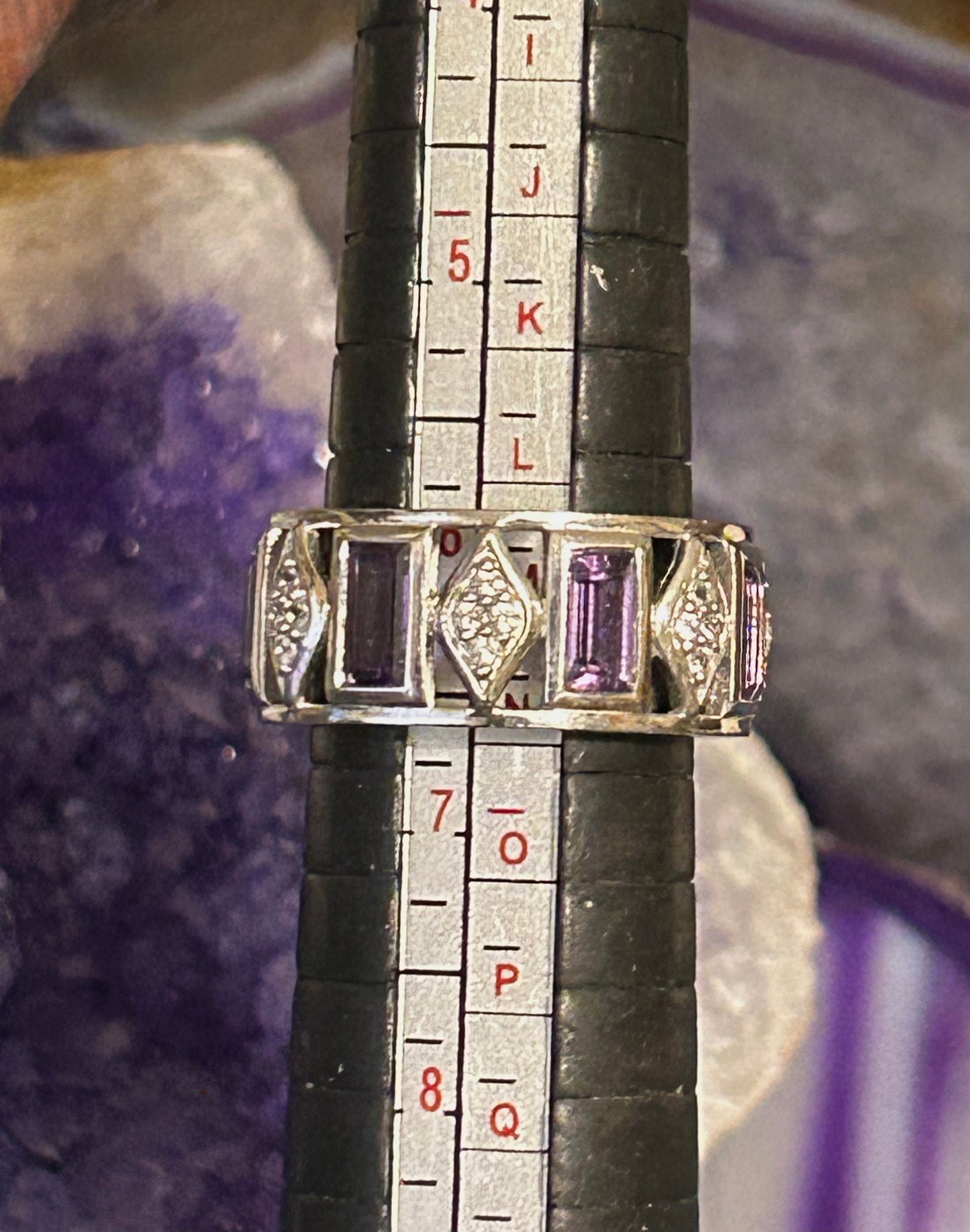 Sterling Silver “Feel Beautiful” Amethyst Cz & Clear Cz Eternity Band Ring Sz 6