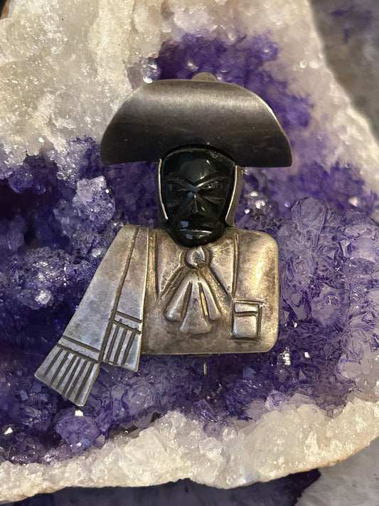 950 Silver Taxco Mexico Matador Mask Face Rare Brooch Pin
