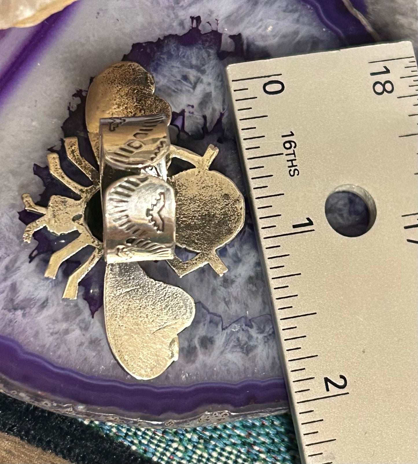 Sterling Silver Taxco Mexico Bee Insect Ring With Turquoise • Adjustable Size 7-9