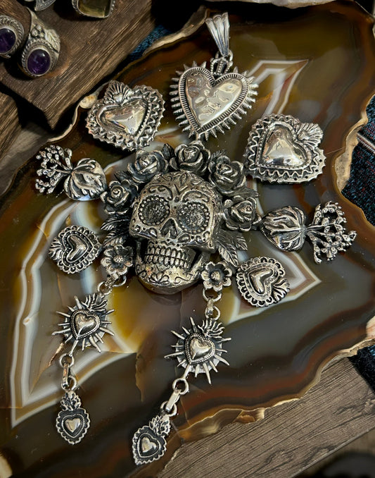 Sterling Silver Taxco Mexico HUGE Catrina Pendant