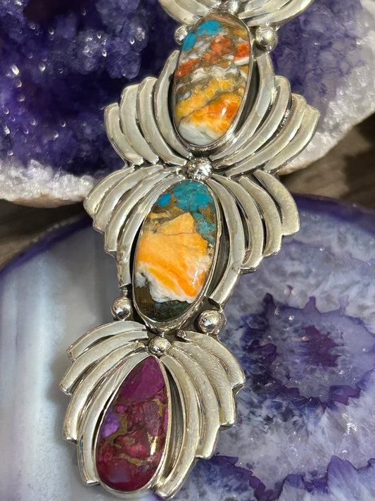 Sterling Silver w/ Mojave Turquoise Long Statement Ring • Size 7