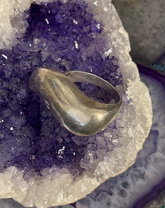 Vintage Sterling Silver Modernist Wave Signet Style Ring Size 6.75