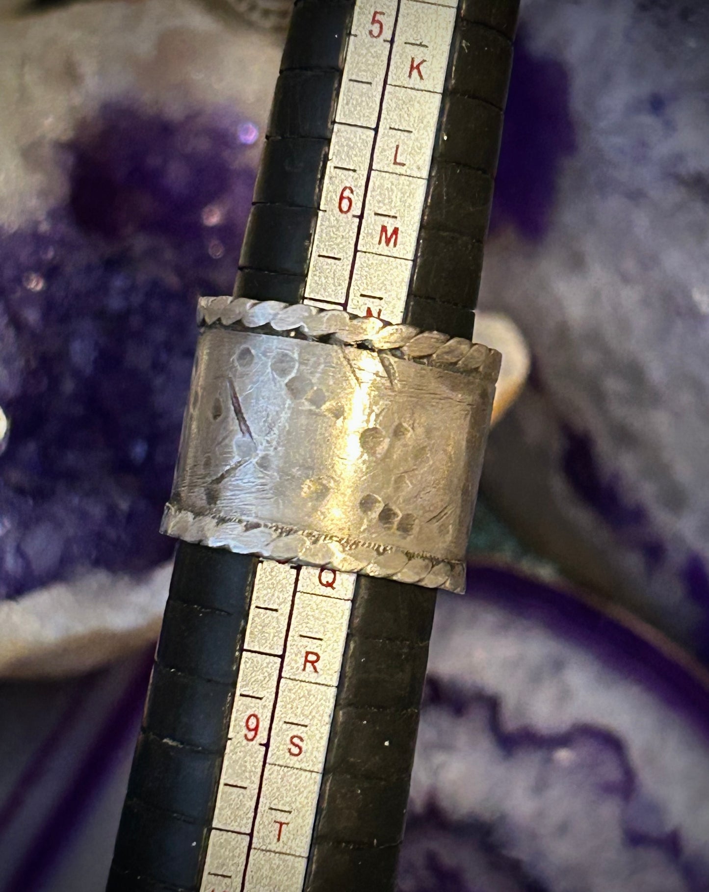 GUZ LOVE NO.103 • Sterling Silver & Blackjack Turquoise Wide Banded Ring • Size 7
