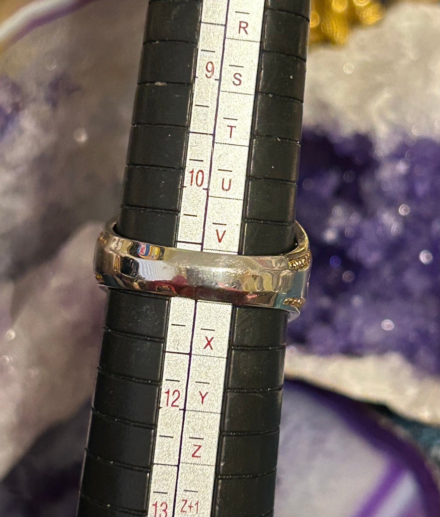 Sterling Silver NH Designer Purple Golden Rutilated Quartz & Amethyst Ring Size 11