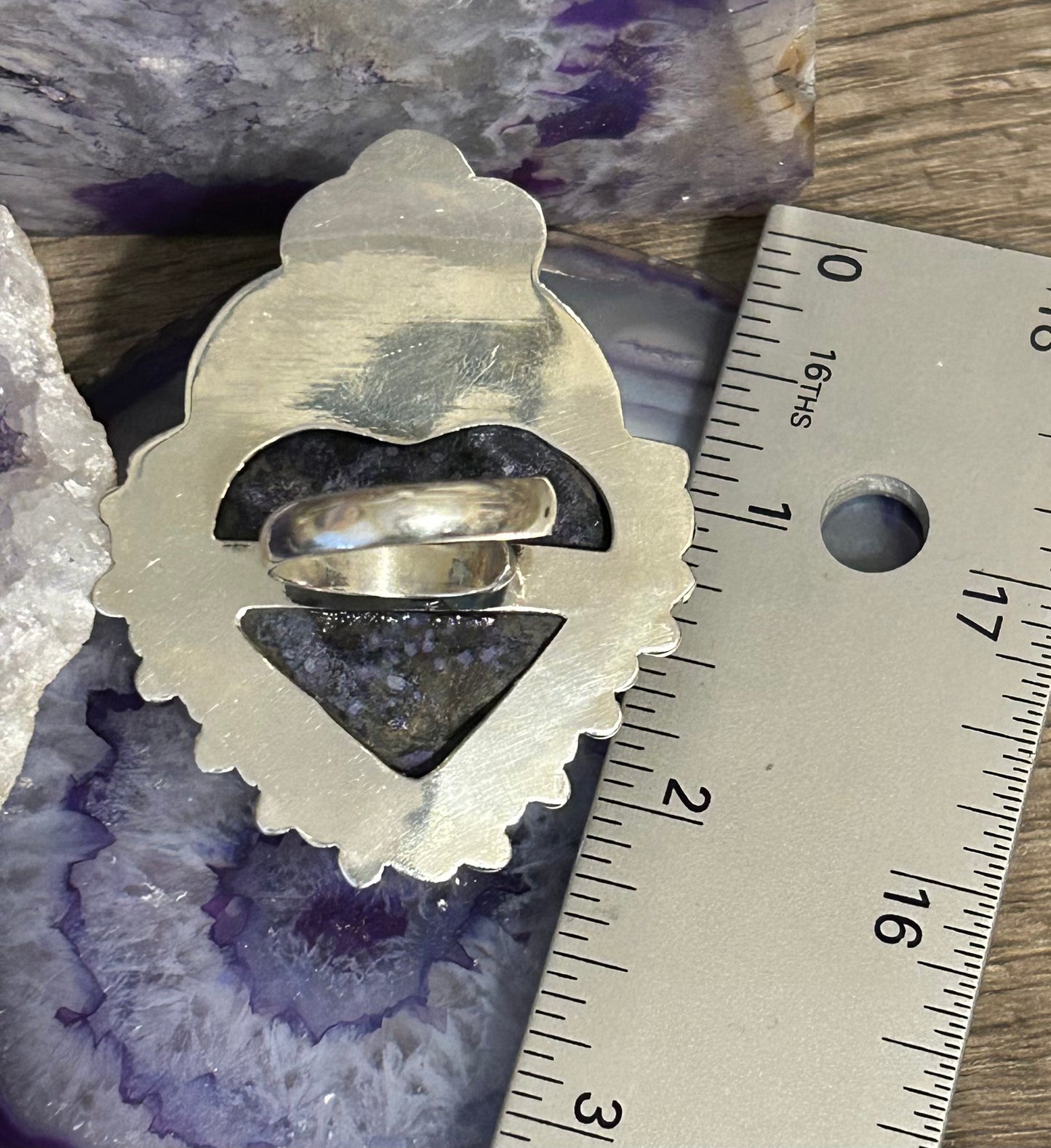 950 Silver Taxco Mexico Large Huge Amethyst Stone Heart Ring Adjustable