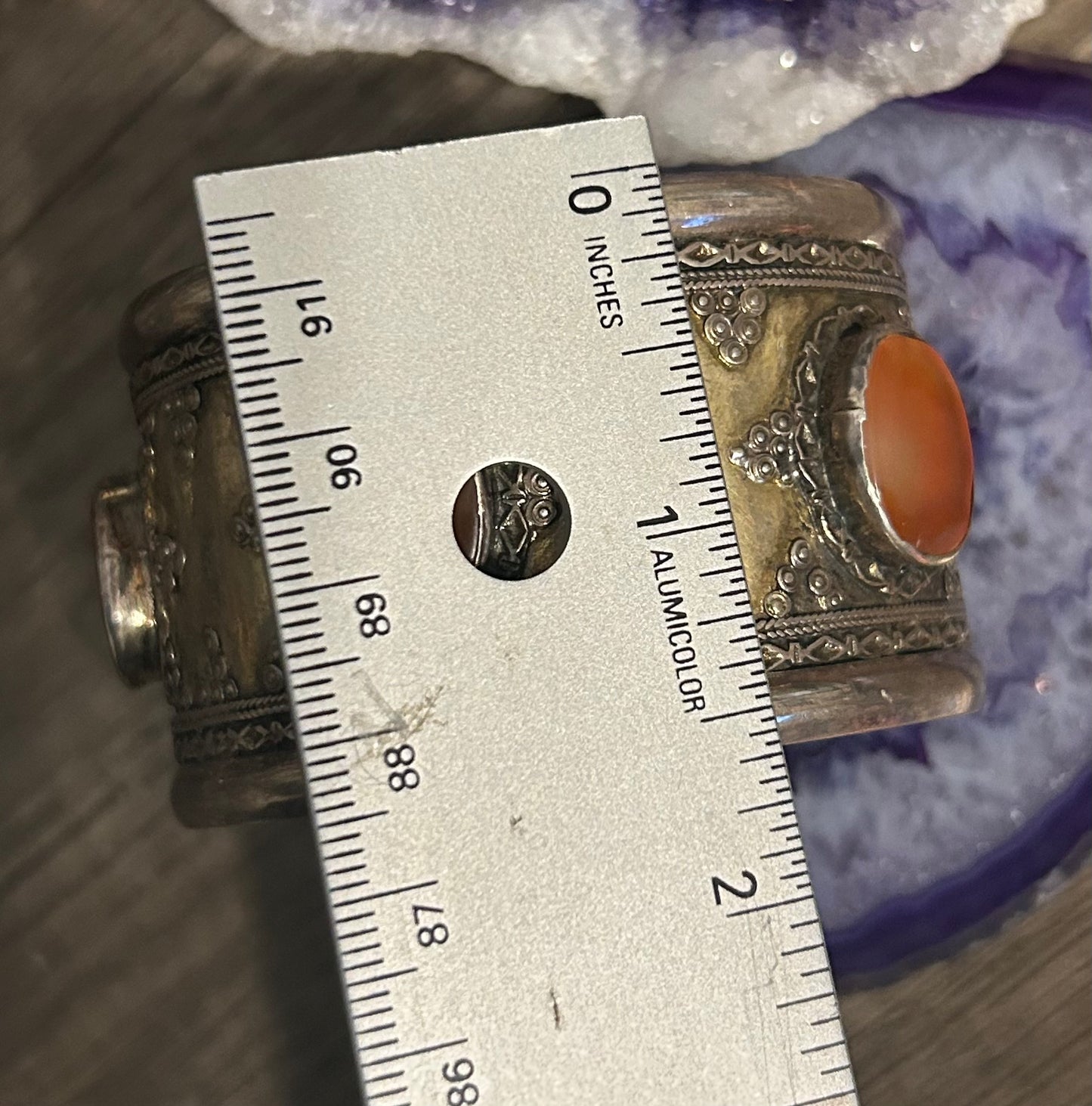 Antique Sterling Silver & Carnelian Turkish Cuff Bracelet