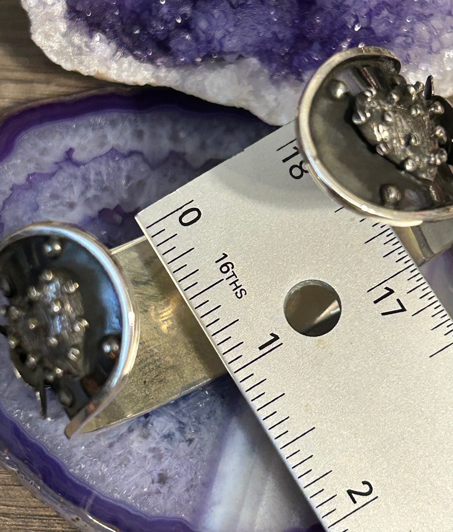 Sterling Silver Taxco Heart And Flower Handmade Cuff Bracelet