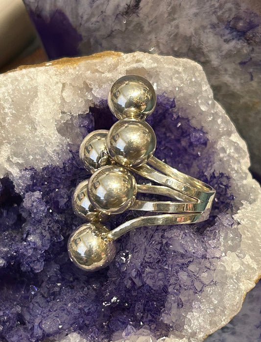 Sterling Silver Taxco Mexico Multi Ball Long Ring • Size 7