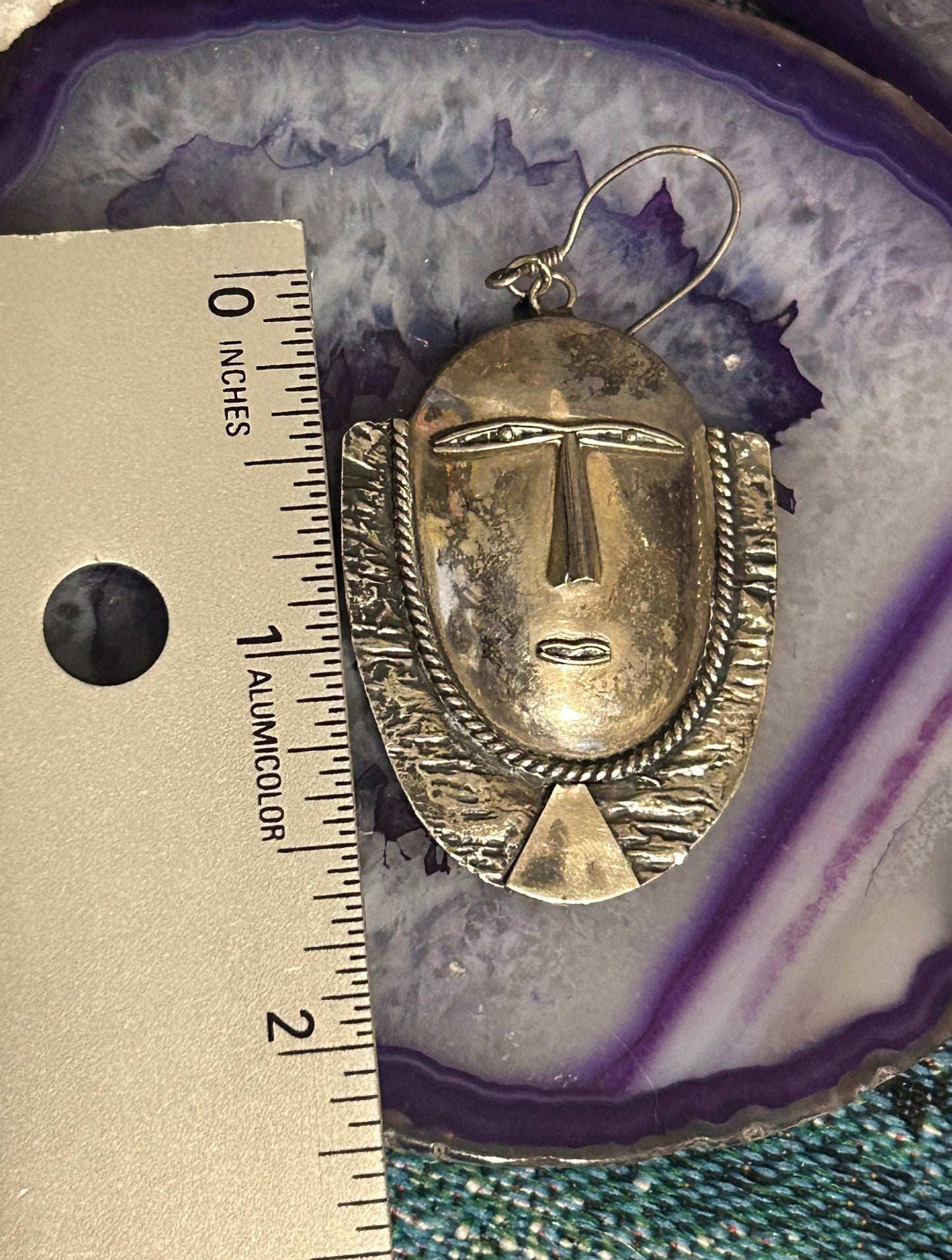 Vintage Estate Sterling Silver Tribal Mask Face Dangle Earrings
