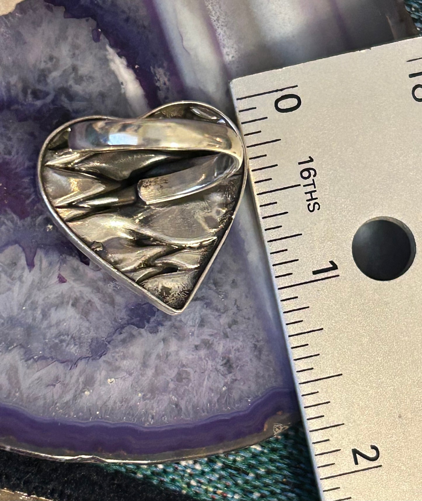 Sterling Silver Taxco Wavey Heart Adjustable Ring