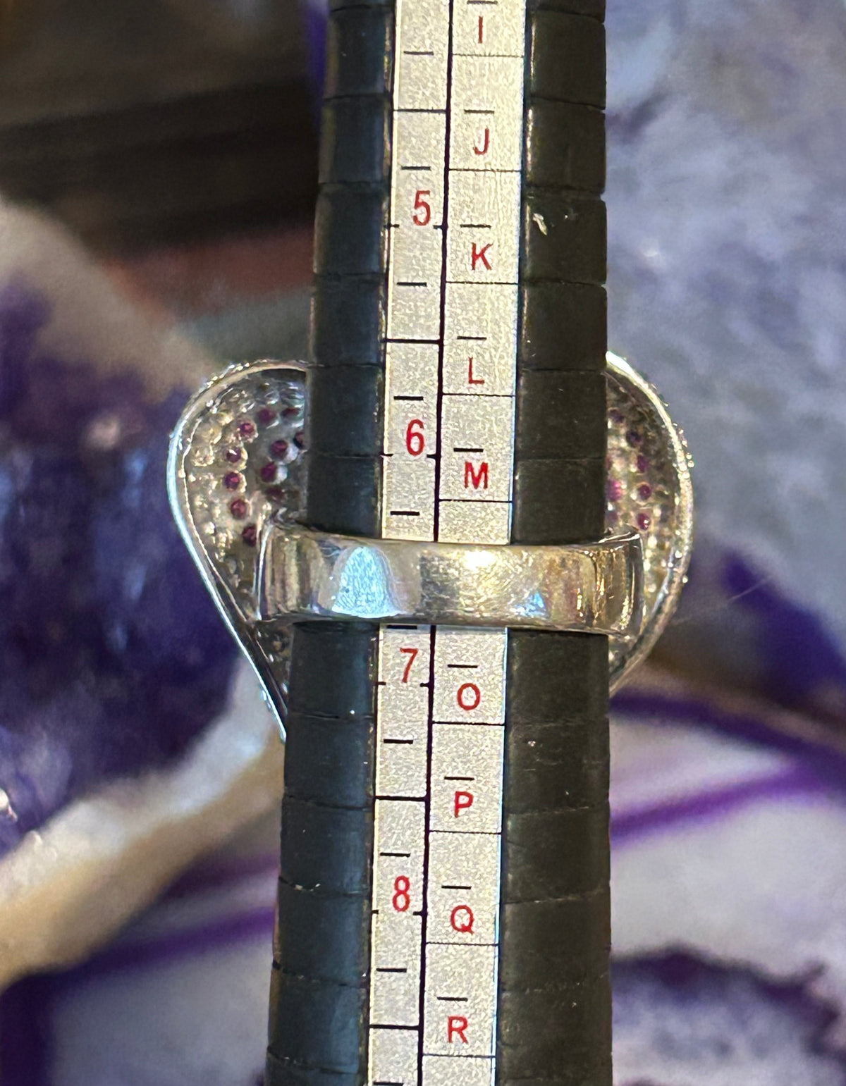 Sterling Silver Ruby & CZ Large Heart Ring Size 6.5