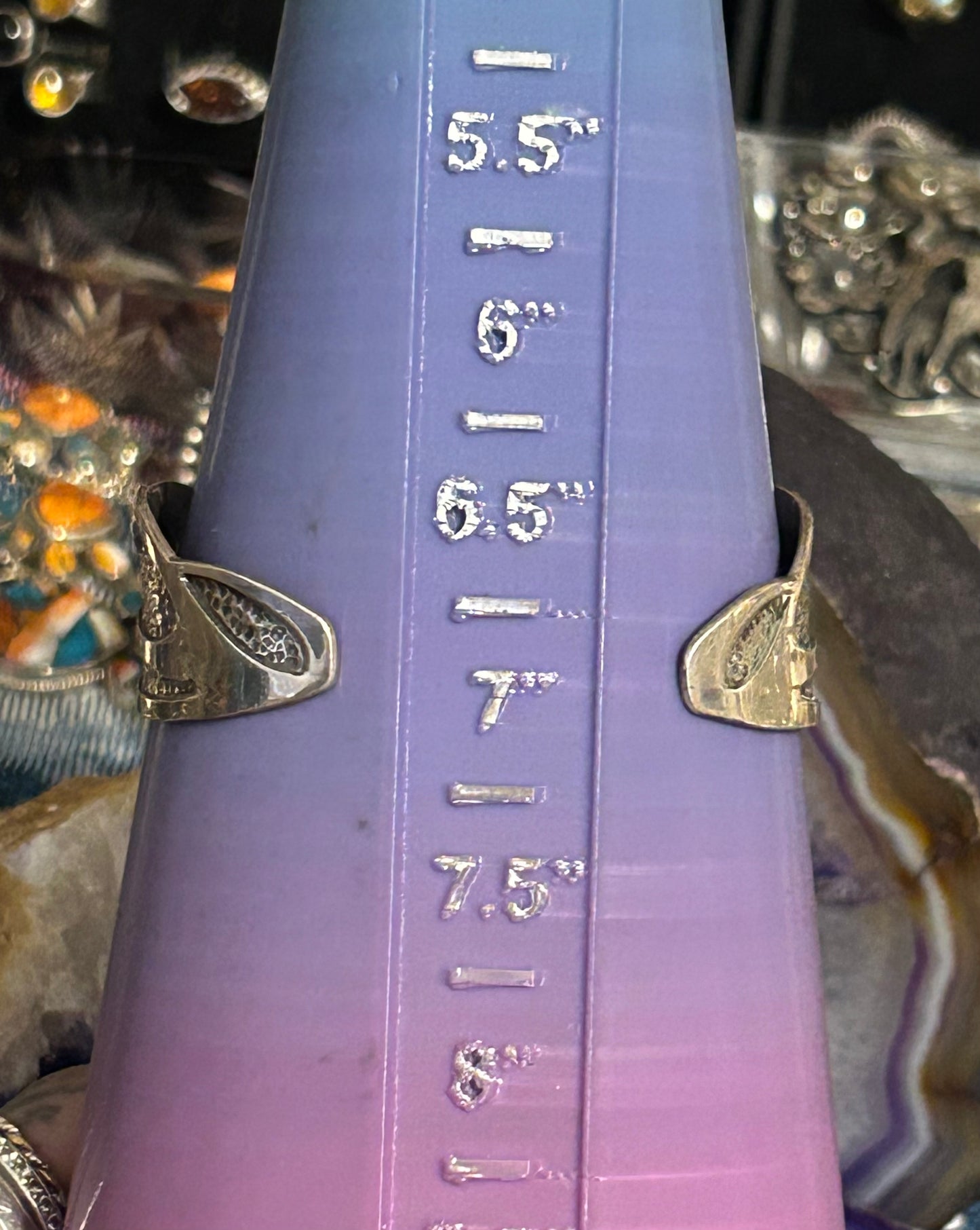 Sterling Silver, Tiger Eye, Multi-Stone Skull Cuff Bracelet