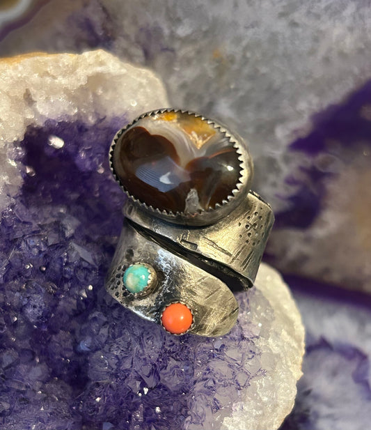 GUZ LOVE NO.108 • Abstract Sculptural Fire Agate Multi-Stone Ring