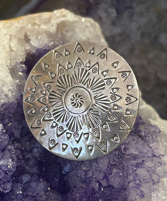 Sterling Silver Hand Stamped Mandala Ring Adjustable