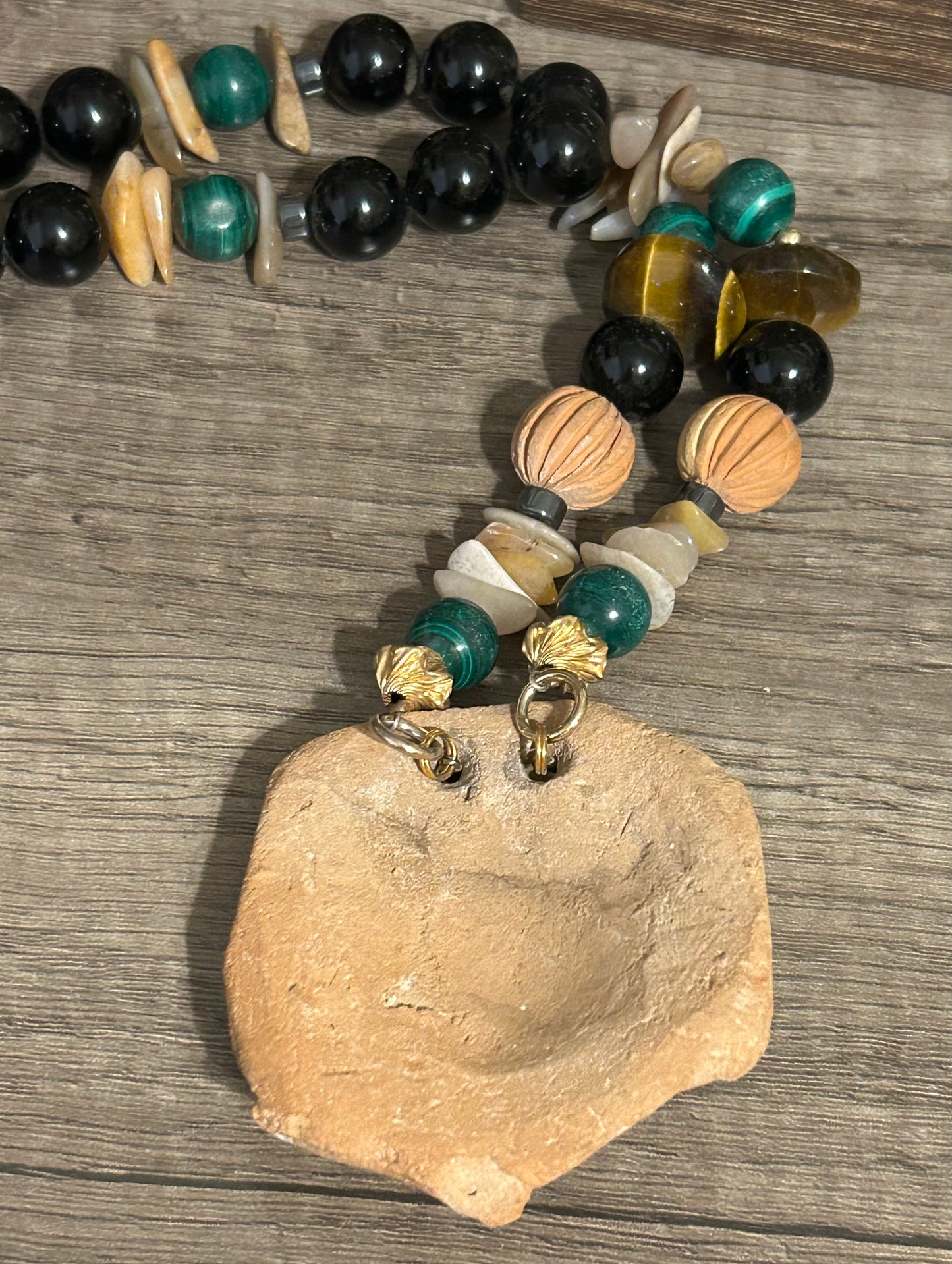 Vintage Ro-Do Rosemary G Beaded Tribal Mask Pendant Necklace