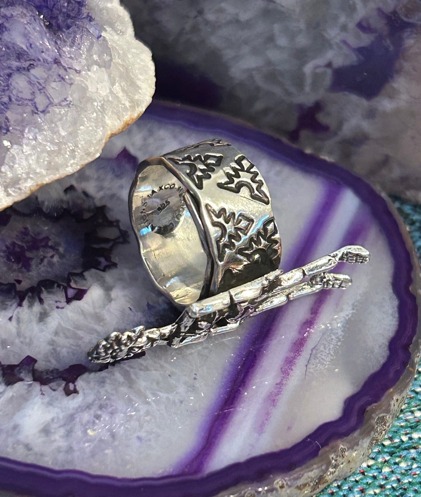Sterling Silver Modern Taxco Mexico Catrina Skeleton Sugar Skull Ring Adjustable