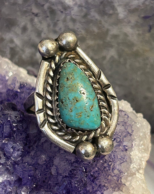 Vintage Sterling Silver Natural Turquoise Ring • Size 7.25