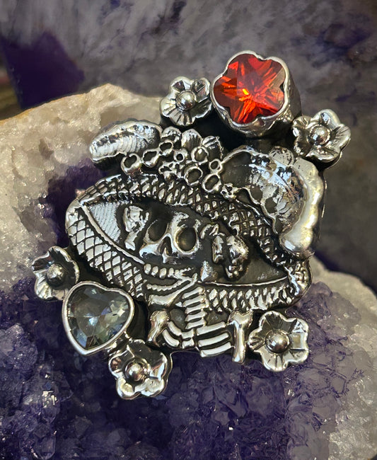 Sterling Silver Taxco Mexico “La Catrina” Day Of The Dead Statement Ring