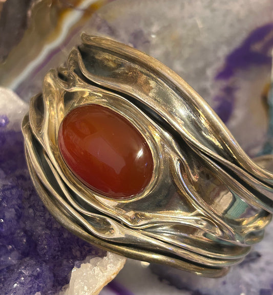 Taxco Dominque Dinouart Domingo DDD Carnelian Wavy Sterling Silver Cuff Bracelet