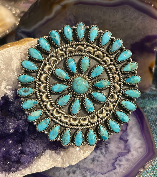 Sterling Silver Huge Statement Multi-Stone Mojave Turquoise Adjustable Ring