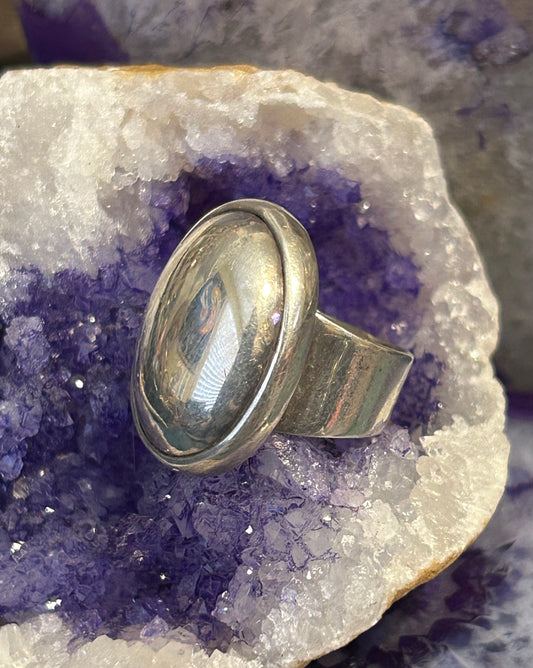 Vintage Sterling Silver Mexico Chunky Dome Oval Ring • Size 7