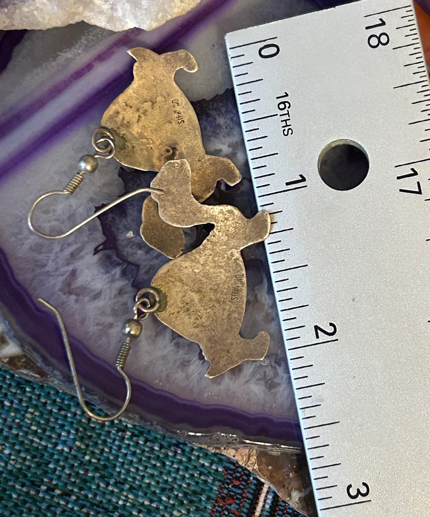 Vintage Sterling Silver Turtle Dangle Earrings With Turquoise Eyes