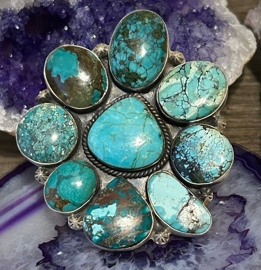 Sterling Silver & Natural Hubei Turquoise Large Statement Ring Adjustable