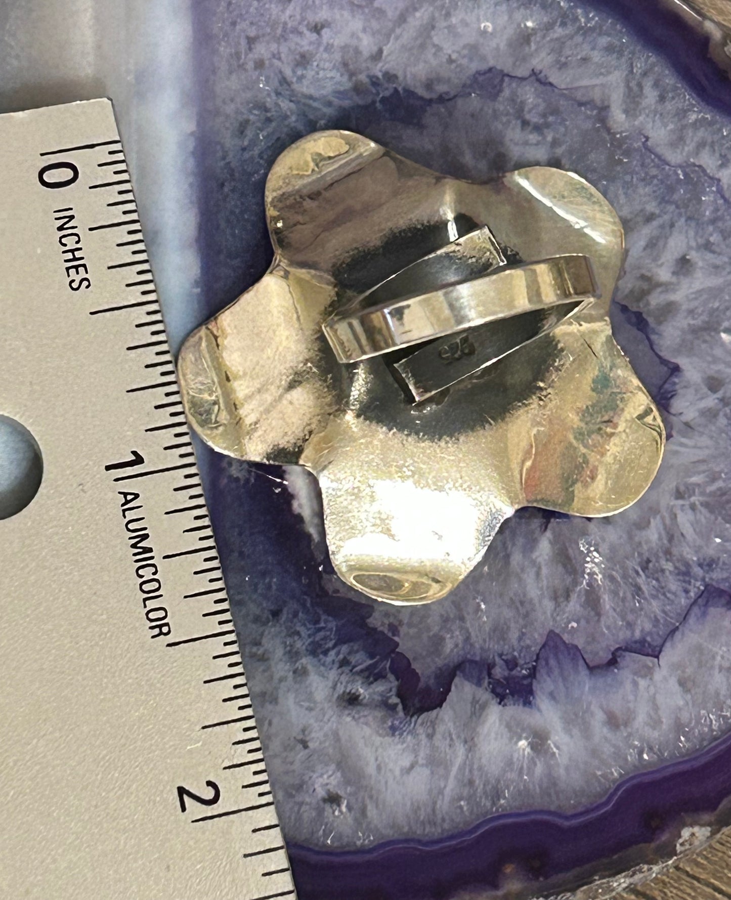 Sterling Silver Taxco Mexico Large Flower Ring Adjustable