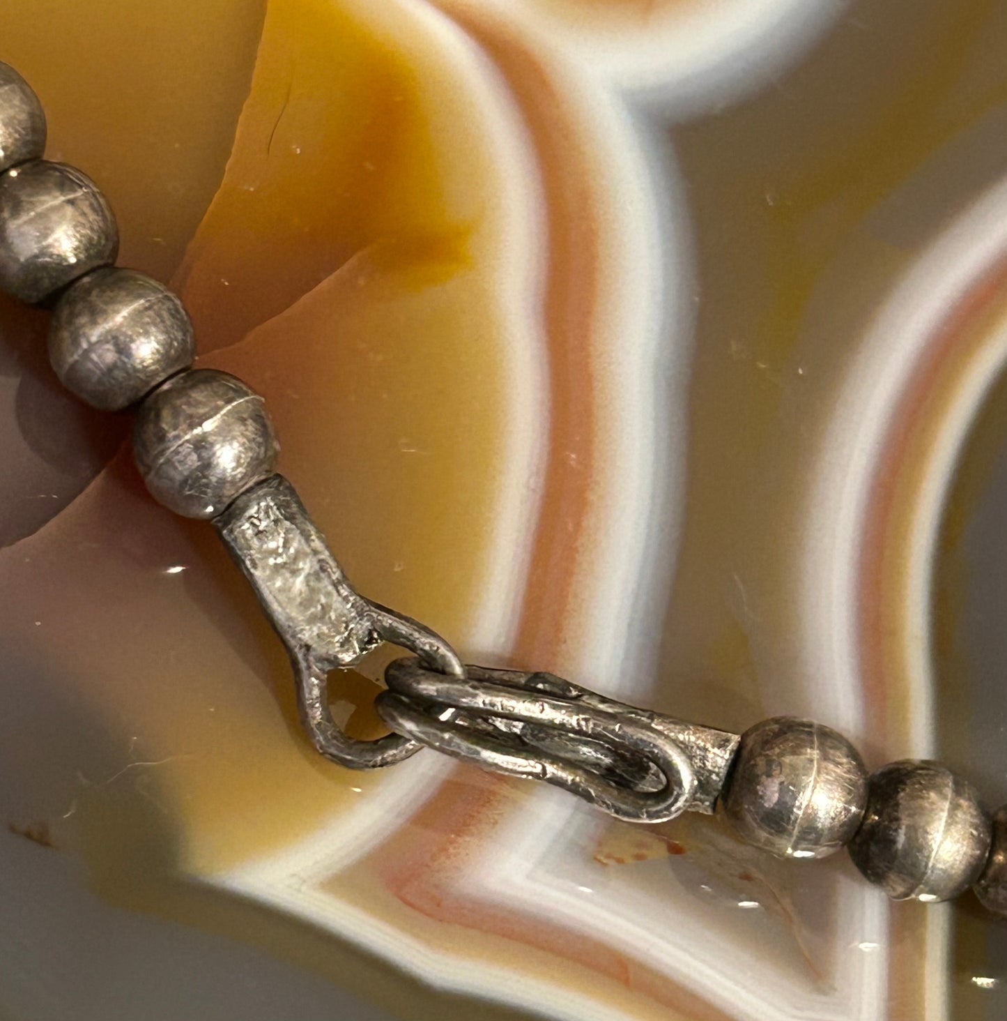 Sterling Silver Vintage Native American Turquoise and Bench Bead Choker Necklace