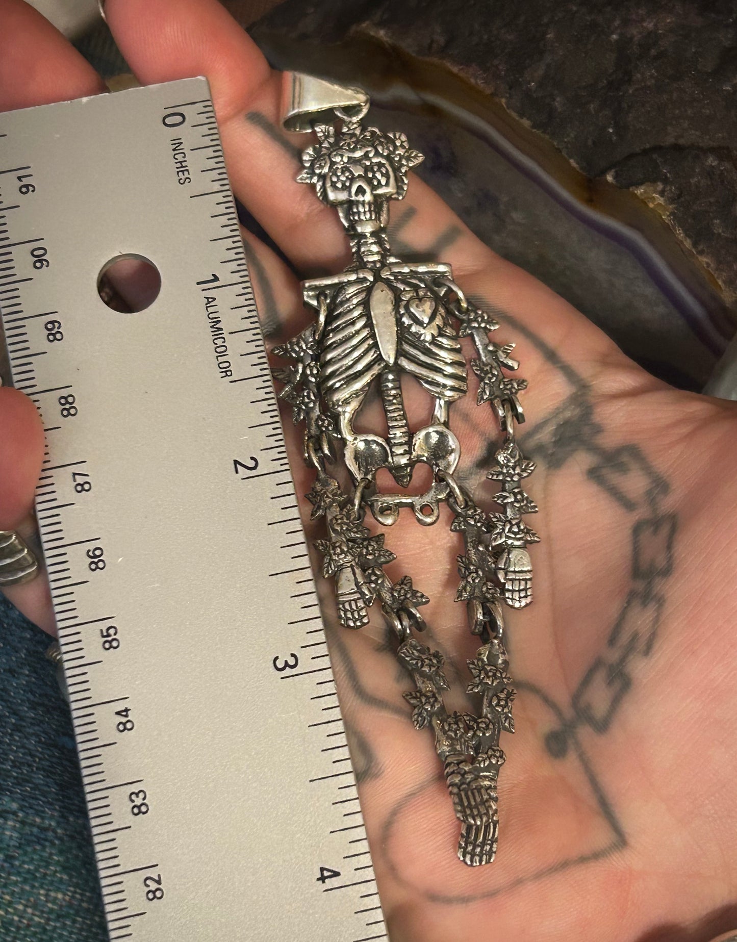 Sterling Silver Modern Taxco Mexico Articulated Catrina Skeleton Pendant
