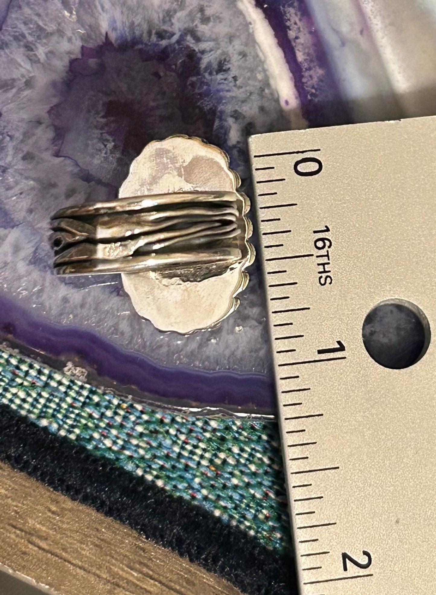 Sterling Silver Taxco Mexico Oval Turquoise Wide Wavy Band Ring Size 8