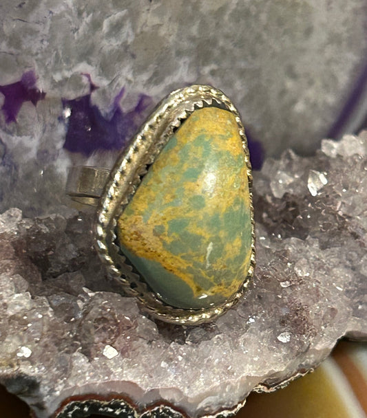 Sterling Silver Green Turquoise Single Stone Handmade Ring Size 8