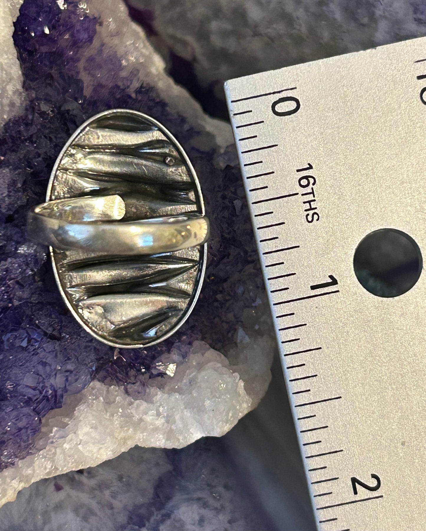 Sterling Silver Taxco Mexico Wavey Oval Adjustable Ring