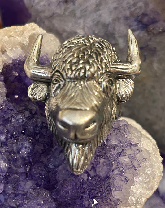 Sterling Silver Taxco Mexico Bison Head Adjustable Statement Ring