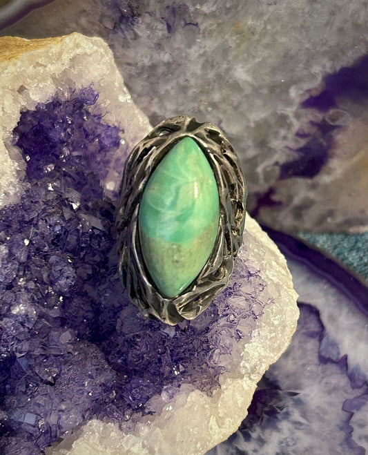 Vintage Sterling Silver Turquoise Brutalist Abstract Chunky Ring Size 8